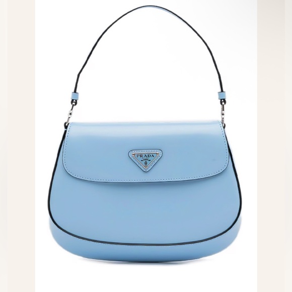 PRADA EUC Robin Blue Prada Cleo Flap Shoulder Bag with Silver Tone Hardware - Picture 1 of 15